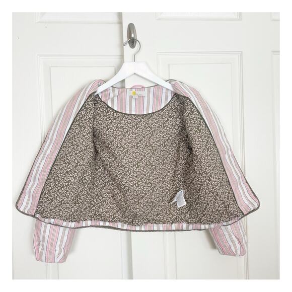 Boden Embroidered Striped Quilted Jacket Crop Length Beaded Pink White Sz XS - Picture 7 of 13